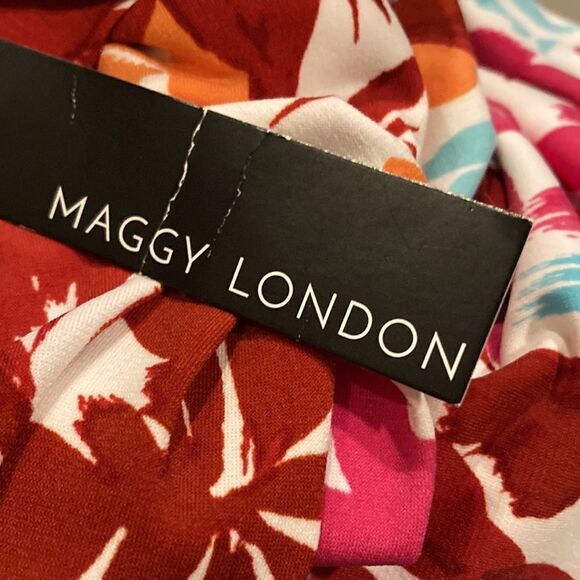 Maggy London Womens Pink Orange Tropical Sleeveless Midi Dress NWT - Picture 7 of 10